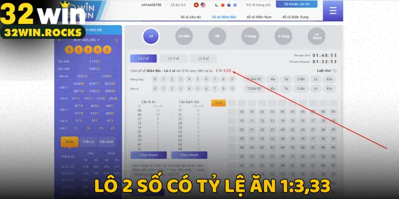 Lô 2 số có tỷ lệ ăn 1:3,33